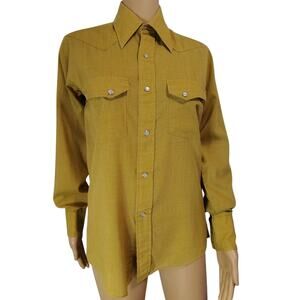 1970s Western Long Sleeve Collar Shirt Mustard Yellow Pearl Snap  Size Small